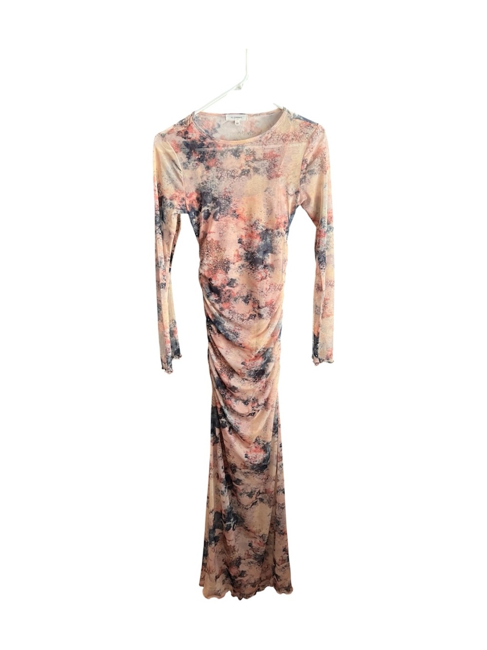 Long Sleeve Pink Marble-Print Maxi Dress